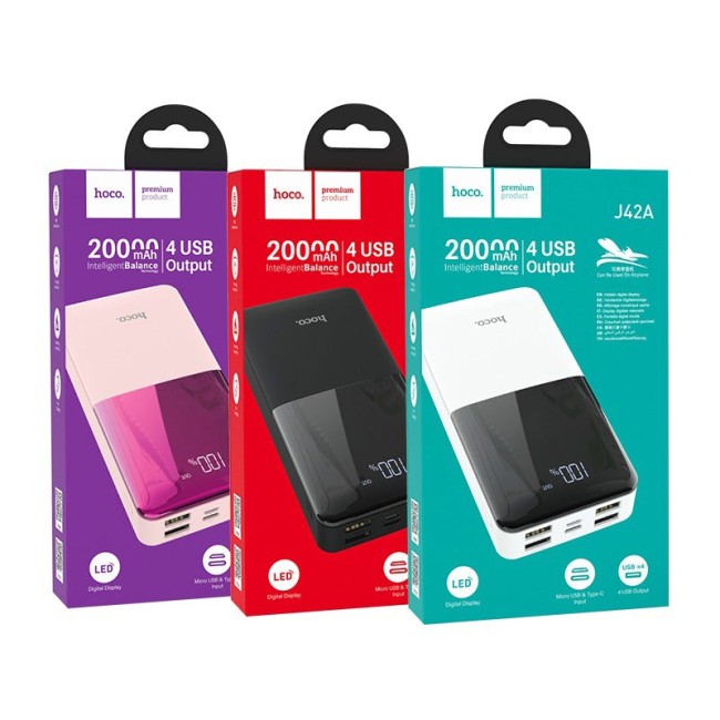 Powerbank Hoco J42A 20000mAh 4USB/1USB-C с дисплеем белый