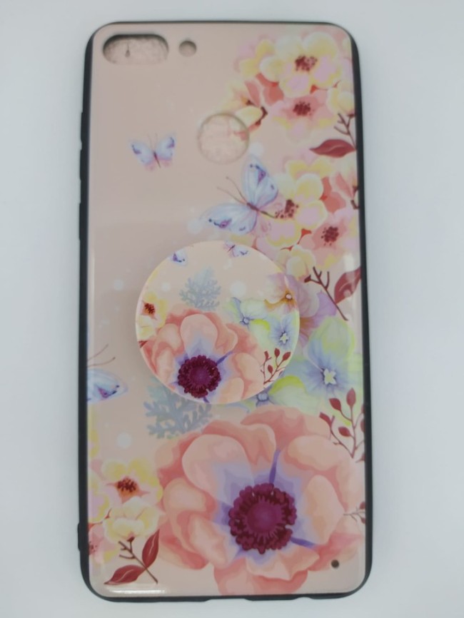 Накладка для Huawei Honor Y9 (2018) силикон с PopSocket цветы