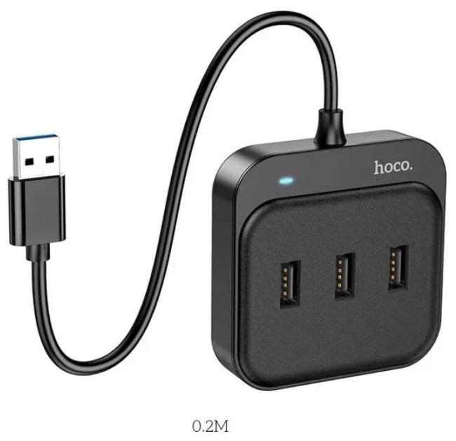 Кабель-переходник Hoco HB31 USB на 4USB 2.0 0.2м черный