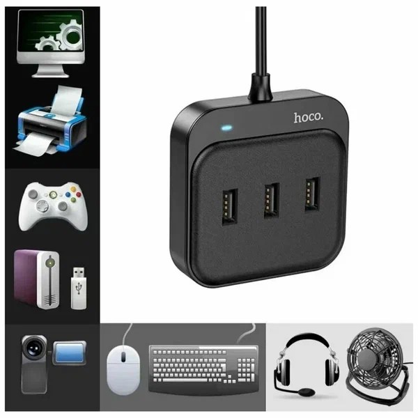 Кабель-переходник Hoco HB31 USB на 4USB 2.0 0.2м черный
