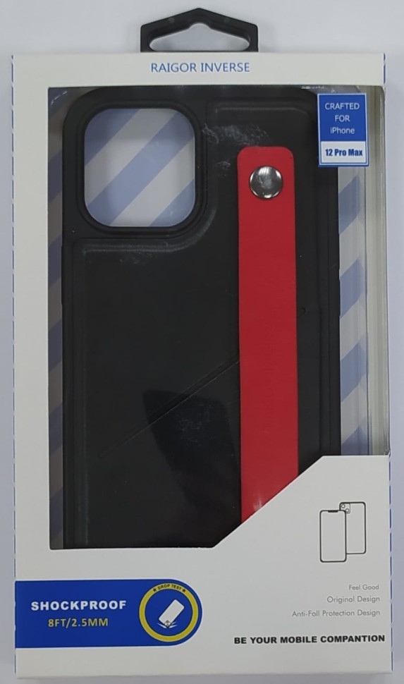 Накладка для i-Phone 12 Pro Max 6.7" Raigor кожаная с держателем для руки чёрная
