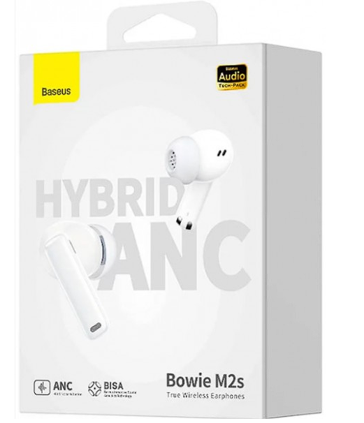 Мобильная Bluetooth-гарнитура Baseus Bowie M2s BT5.2/67mAh (600mAh)/7ч/ANC (NGTW350102) белая