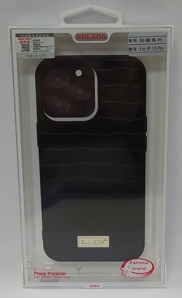 Накладка для i-Phone 13 Pro Sulada под кожу черная