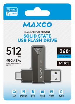 USB3.2/USB-C флеш накопитель Maxco MH09 512GB 450Mb/s черный