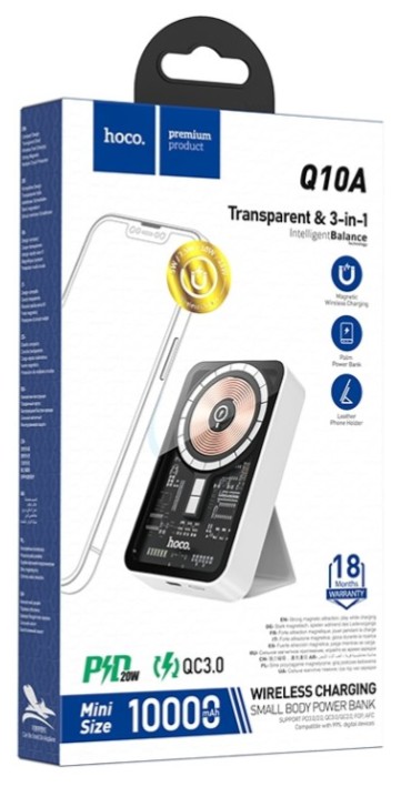 Беспроводное заряд. устр. + Powerbank Hoco Q10A 1USB-C 20W/ 10000mAh прозрачное