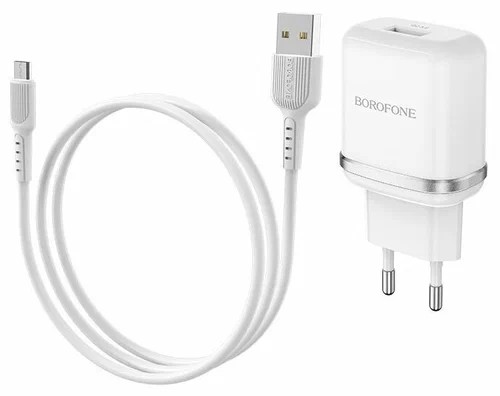 Блок для зарядки смартфона - Borofone B36A с шнуром Type-C - 1USB 3A - белое