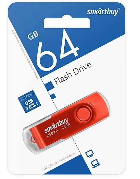 3.0 USB флеш накопитель Smartbuy 64GB Twist (SB064GB3TWB) краcный