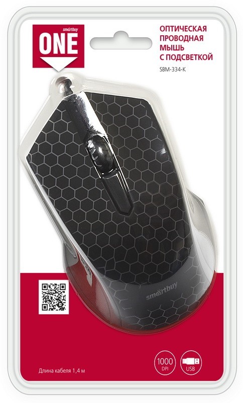 Мышь проводная с подсветкой Smartbuy ONE 334 (SBM-334-K) черная