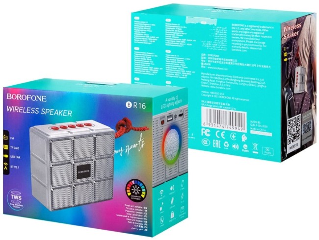 Bluetooth колонка Borofone BR16 BT5.1/1200mAh/4ч/5Вт/TF/AUX/FM серая
