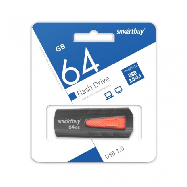 3.0 USB флеш накопитель Smartbuy 64GB IRON Black/Red (SB64GBIR-B3)