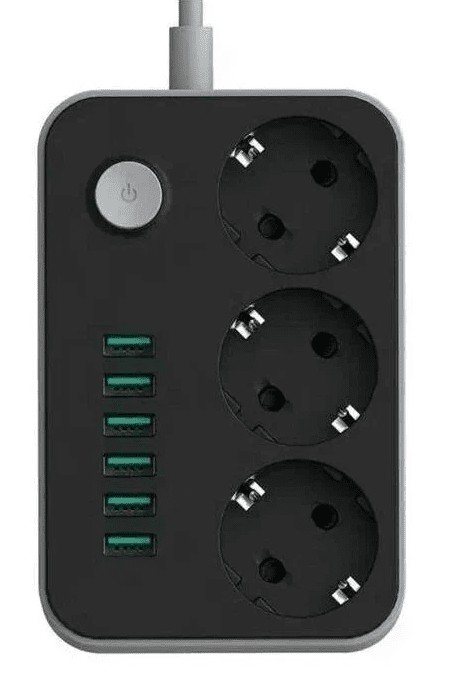 Сетевой фильтр CX-U613-B 3 розетки/6USB 4.1A 1.8м черный