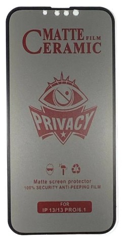 Защитное стекло для i-Phone 13/13 Pro 6.1" Ceramic матовый анти-шпион 3D чёрное