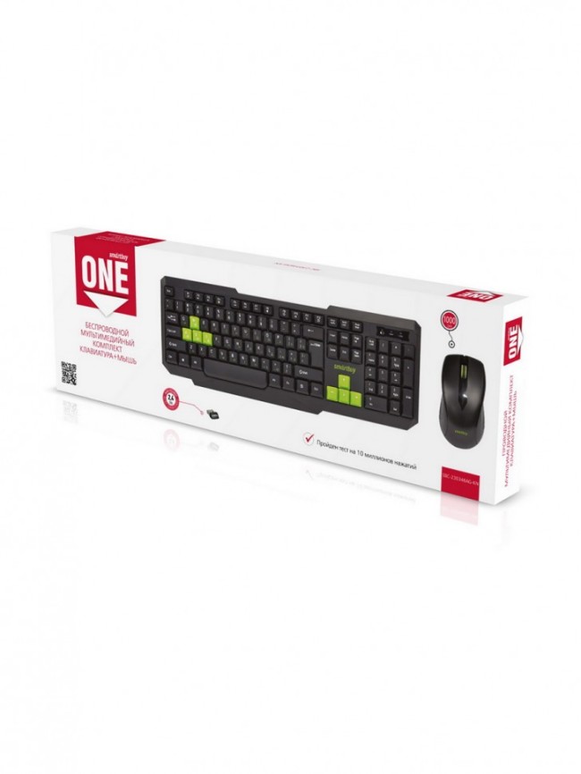 Беспроводной комплект клавиатура+мышь Smartbuy ONE, (230346AG-KN) черно-зеленый