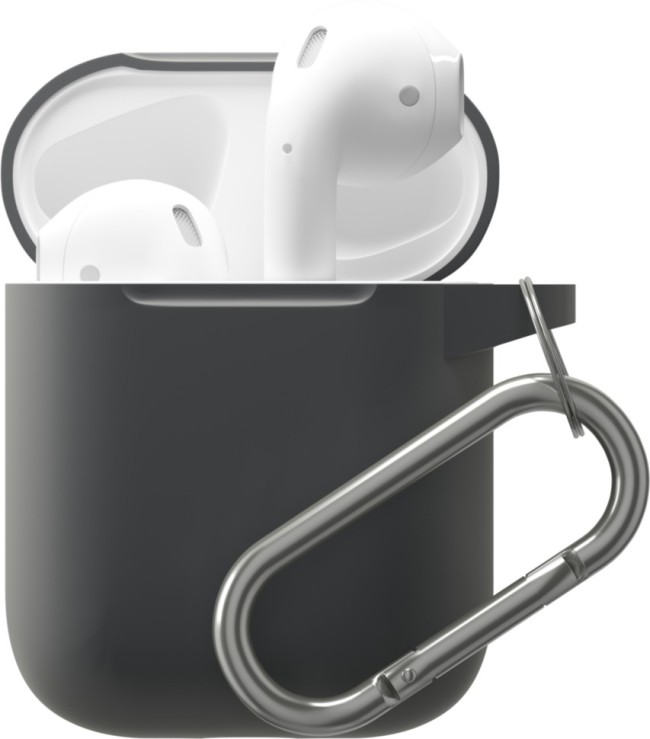 Силиконовый чехол для AirPods с карабином тёмно-серый