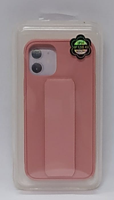 Накладка для i-Phone 12 mini 5.4" кожаная с держателем для руки розовая