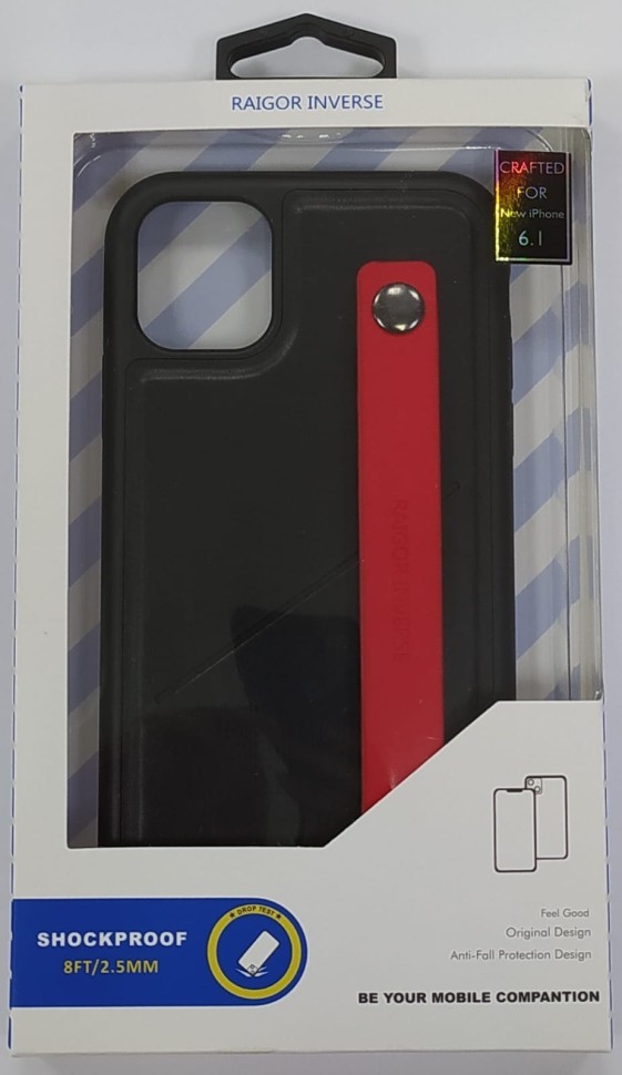 Накладка для i-Phone 11 Raigor кожаная с держателем для руки чёрный