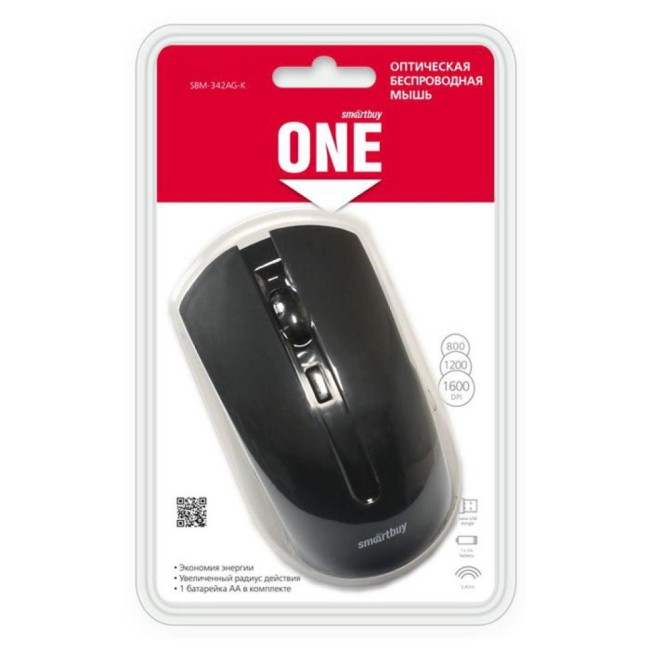 Мышь беспроводная Smartbuy ONE 342AG USB/DPI 800-1200-1600/4 кнопки/1AA черная (SBM-342AG-K)