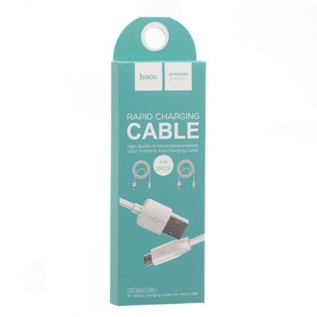 Usb Кабель-зарядка Micro Hoco X1 Rapid 2.4A 1м силиконовый белый (2шт в упаковке)