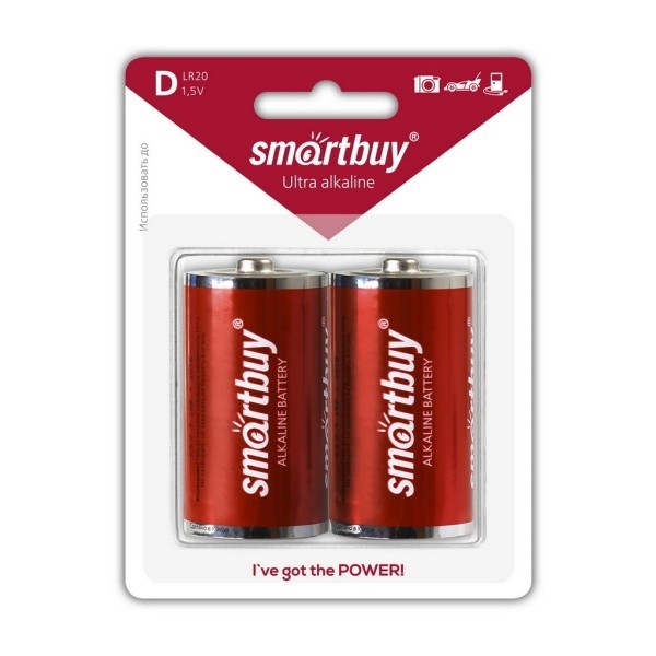 Батарейка алкалиновая Smartbuy LR20/2B (24/96) SBBA-D02B