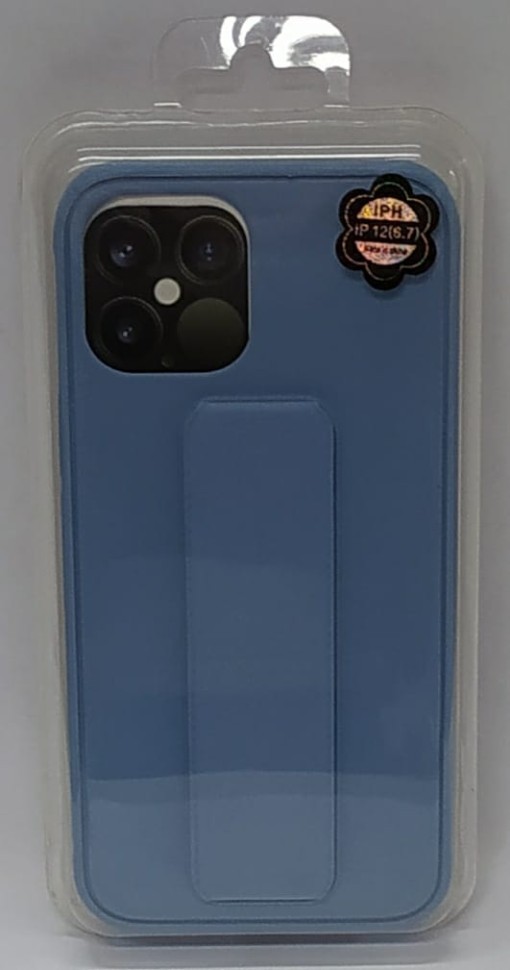 Накладка для i-Phone 12 Pro Max 6.7" кожаная с держателем для руки голубая