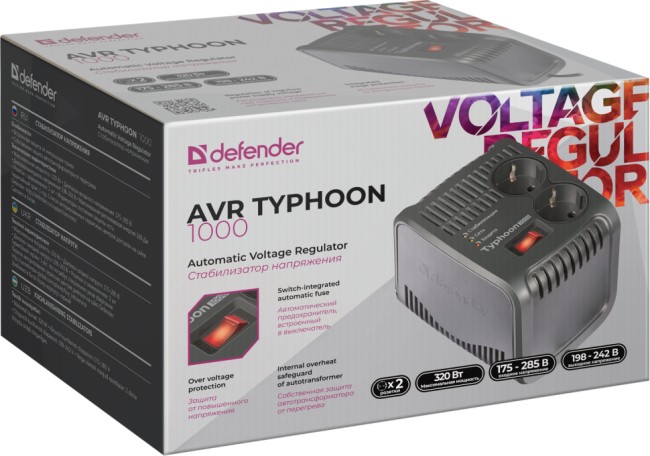 Стабилизатор напряжения Defender AVR Typhoon 1000 320Вт черный
