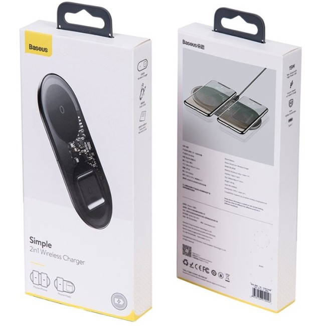 Беспроводное зарядное устройство  Baseus Simple 2in1 для Phone+Watch WXJK-A01 черное