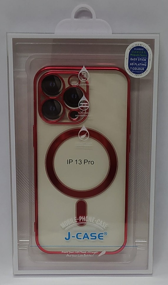 Накладка для i-Phone 13 Pro J-Case Magsafe силикон прозрачный красная рамка