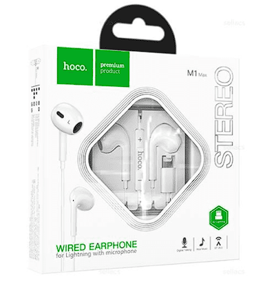 Стереонаушники Hoco M1 Max Lightning с микрофоном 1.2м белые