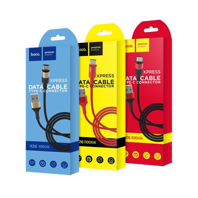 Usb Кабель-зарядка Type-C Hoco X26 Xpress 3A 1м в тканевой оплётке красный