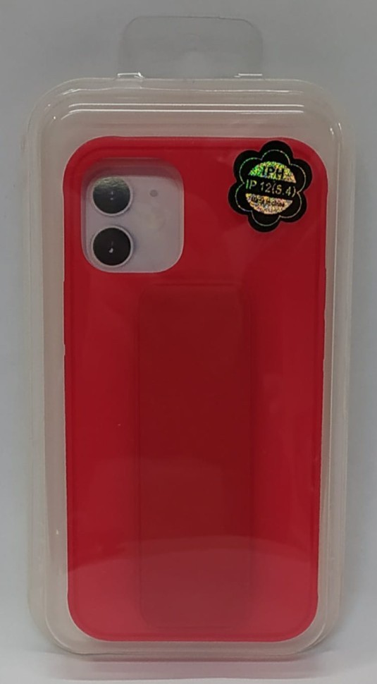 Накладка для i-Phone 12 mini 5.4" кожаная с держателем для руки красная