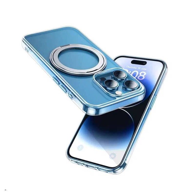 Накладка для i-Phone 15 Pro Max Hoco Stand Magnetic силикон прозрачный  с кольцом 360°