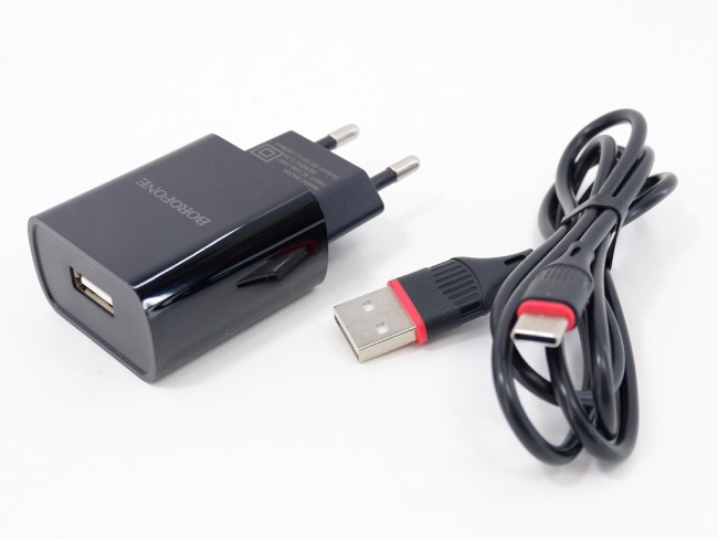 Сетевое зар. устр. Borofone BA20A с шнуром Lightning 1USB 2.1A черное