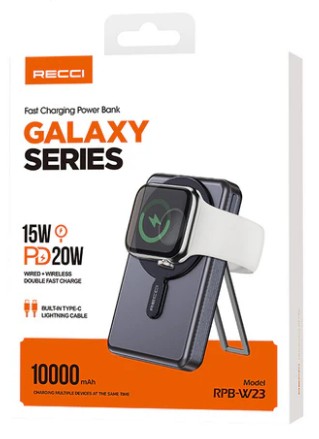 Powerbank с беспроводной зарядкой MagSafe Recci Galaxy RPB-W23 10000mAh 1C 15W/20W черный
