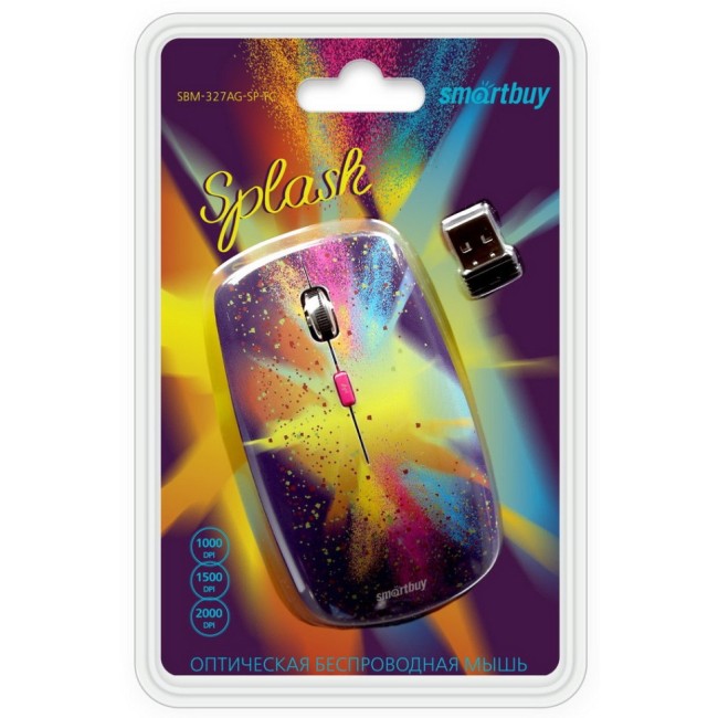 Мышь беспроводная Smartbuy 327AG Splash USB/DPI 1000-1500-2000/4 кнопки/2AAA (SBM-327AG-SP-FC)