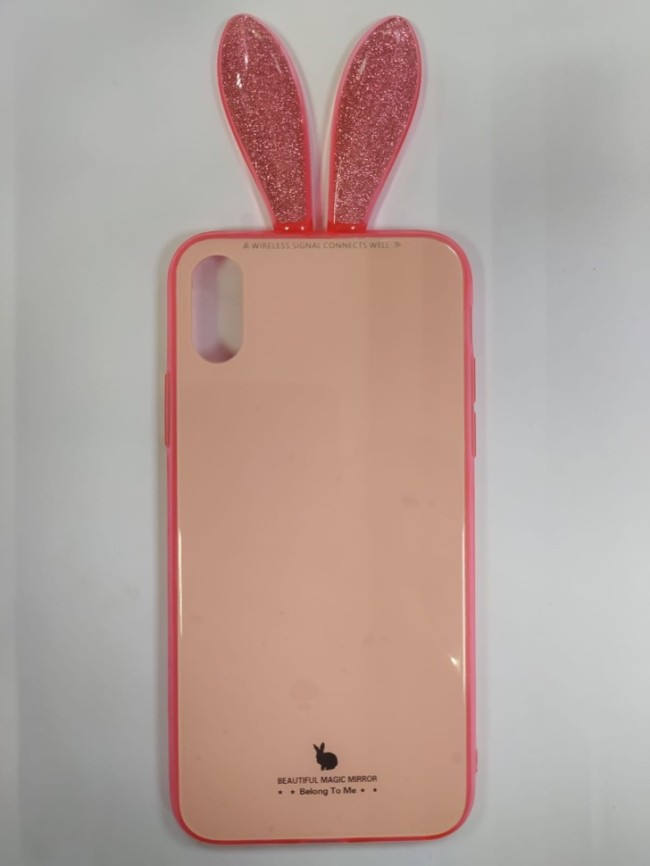 Накладка для i-Phone X силикон со стеклом с ушами разноцветный