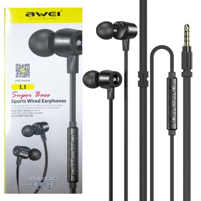 Стереонаушники AWEI с микрофоном L1 черные