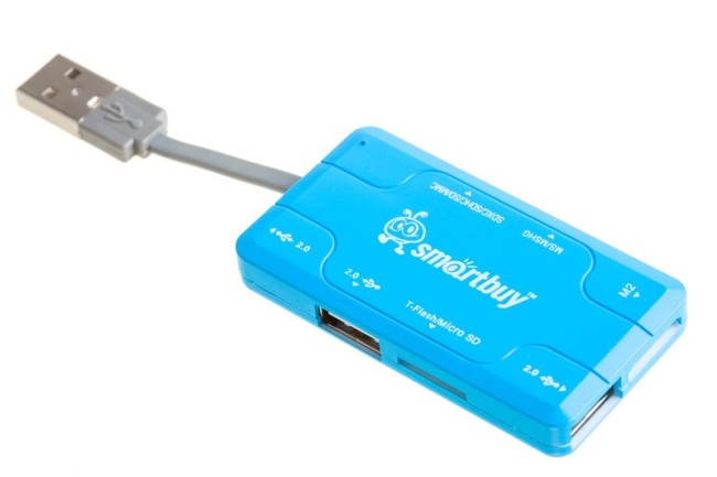 Картридер + хаб Smartbuy 750 3USB/MicroSD/SD/MS/M2 (SBRH-750-B) голубой