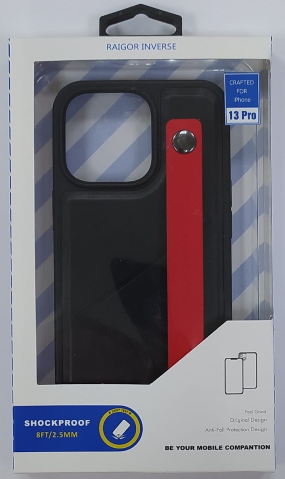 Накладка для i-Phone 13 Pro 6.1" Raigor кожаная с держателем для руки чёрная